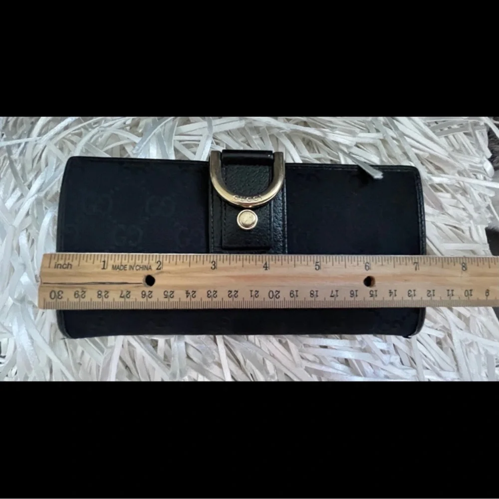 Authentic Gucci Black GG Canvas Wallet with Gold D-Ring - Picture 7 of 15